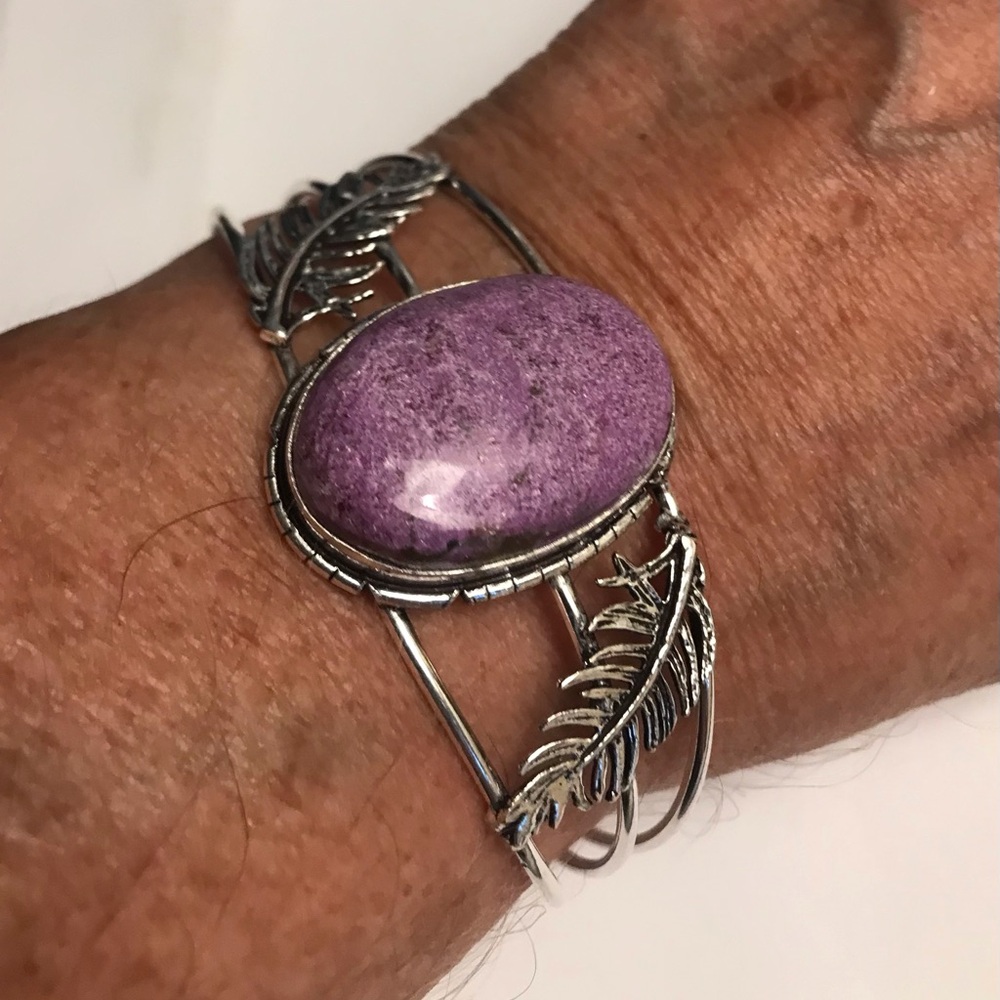 Purpurite Stamped 925 Sterling Silver Cuff Bracelet